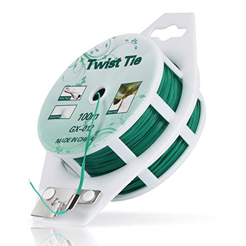 YDSL 328ft (100m) Twist Ties，Green Coated Garden Plant Ties with Cutter for Gardening and Office Organization, Home